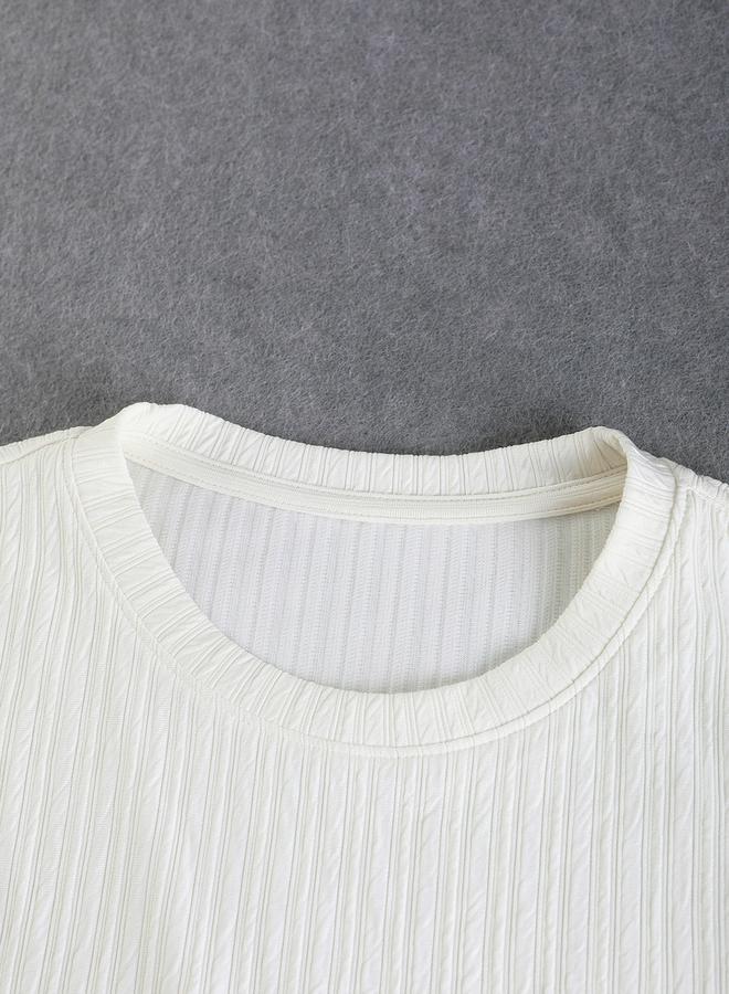Take Two Men Cream Textured Short Sleeve Shirt and Drawstring Shorts Set - Image 4